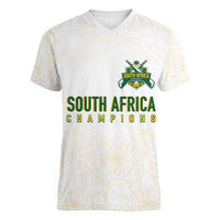 South Africa Cricket Champion Custom Women V-Neck T-Shirt Gold Proteas - All White - Wonder Print Shop