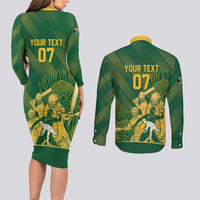 South Africa Cricket Champion Custom Couples Matching Long Sleeve Bodycon Dress and Long Sleeve Button Shirt Proteas Rock The World - Wonder Print Shop