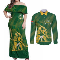 South Africa Cricket Champion Custom Couples Matching Off Shoulder Maxi Dress and Long Sleeve Button Shirt Proteas Rock The World - Wonder Print Shop