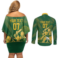 South Africa Cricket Champion Custom Couples Matching Off Shoulder Short Dress and Long Sleeve Button Shirt Proteas Rock The World - Wonder Print Shop