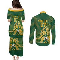 South Africa Cricket Champion Custom Couples Matching Puletasi and Long Sleeve Button Shirt Proteas Rock The World - Wonder Print Shop