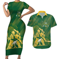 South Africa Cricket Champion Custom Couples Matching Short Sleeve Bodycon Dress and Hawaiian Shirt Proteas Rock The World - Wonder Print Shop