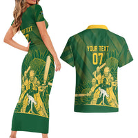 South Africa Cricket Champion Custom Couples Matching Short Sleeve Bodycon Dress and Hawaiian Shirt Proteas Rock The World - Wonder Print Shop
