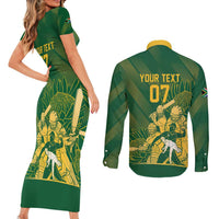 South Africa Cricket Champion Custom Couples Matching Short Sleeve Bodycon Dress and Long Sleeve Button Shirt Proteas Rock The World - Wonder Print Shop