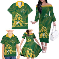South Africa Cricket Champion Custom Family Matching Off The Shoulder Long Sleeve Dress and Hawaiian Shirt Proteas Rock The World - Wonder Print Shop