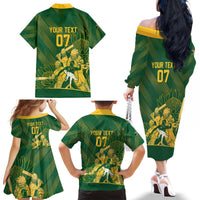 South Africa Cricket Champion Custom Family Matching Off The Shoulder Long Sleeve Dress and Hawaiian Shirt Proteas Rock The World - Wonder Print Shop