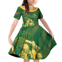 South Africa Cricket Champion Custom Family Matching Off Shoulder Short Dress and Hawaiian Shirt Proteas Rock The World - Wonder Print Shop