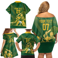 South Africa Cricket Champion Custom Family Matching Off Shoulder Short Dress and Hawaiian Shirt Proteas Rock The World - Wonder Print Shop