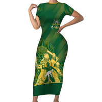 South Africa Cricket Champion Custom Family Matching Short Sleeve Bodycon Dress and Hawaiian Shirt Proteas Rock The World - Wonder Print Shop