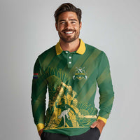South Africa Cricket Champion Custom Long Sleeve Polo Shirt Proteas Rock The World - Wonder Print Shop