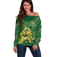 South Africa Cricket Champion Custom Off Shoulder Sweater Proteas Rock The World - Wonder Print Shop