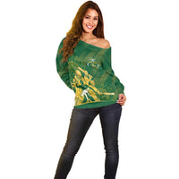 South Africa Cricket Champion Custom Off Shoulder Sweater Proteas Rock The World - Wonder Print Shop