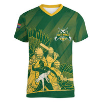South Africa Cricket Champion Custom Women V-Neck T-Shirt Proteas Rock The World - Wonder Print Shop