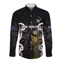 New Zealand WC2026 Custom Black Long Sleeve Button Shirt Silver Fern