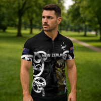 New Zealand WC2026 Custom Black Zipper Polo Shirt Silver Fern