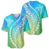 Polynesian Pride Baseball Jersey Turtle Hibiscus Luxury Style - Gradient Blue LT7 - Wonder Print Shop