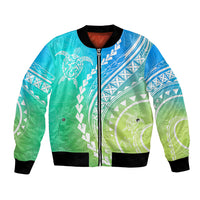 Polynesian Pride Bomber Jacket Turtle Hibiscus Luxury Style - Gradient Blue LT7 - Wonder Print Shop