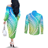 polynesian-pride-couples-matching-off-the-shoulder-long-sleeve-dress-and-long-sleeve-button-shirts-turtle-hibiscus-luxury-style-gradient-blue