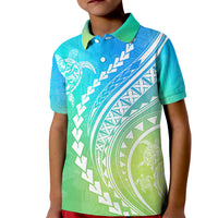 Polynesian Pride Kid Polo Shirt Turtle Hibiscus Luxury Style - Gradient Blue - Wonder Print Shop
