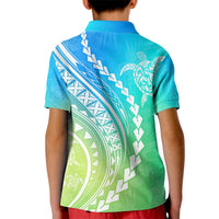 Polynesian Pride Kid Polo Shirt Turtle Hibiscus Luxury Style - Gradient Blue - Wonder Print Shop