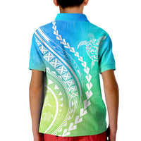 Polynesian Pride Kid Polo Shirt Turtle Hibiscus Luxury Style - Gradient Blue - Wonder Print Shop