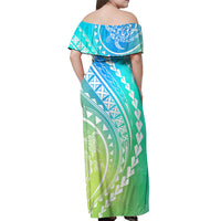 Polynesian Pride Off Shoulder Maxi Dress Turtle Hibiscus Luxury Style - Gradient Blue - Wonder Print Shop