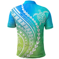 Polynesian Pride Polo Shirt Turtle Hibiscus Luxury Style - Gradient Blue - Wonder Print Shop
