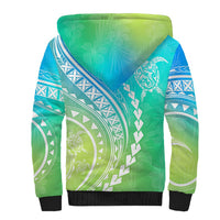 Polynesian Pride Sherpa Hoodie Turtle Hibiscus Luxury Style - Gradient Blue - Wonder Print Shop