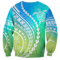 Polynesian Pride Sweatshirt Turtle Hibiscus Luxury Style - Gradient Blue - Wonder Print Shop