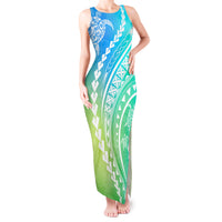 Polynesian Pride Tank Maxi Dress Turtle Hibiscus Luxury Style - Gradient Blue - Wonder Print Shop