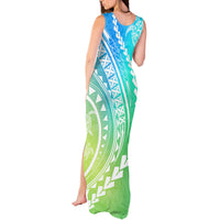 Polynesian Pride Tank Maxi Dress Turtle Hibiscus Luxury Style - Gradient Blue - Wonder Print Shop