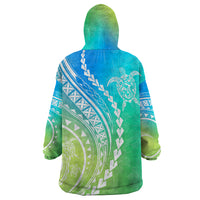 Polynesian Pride Wearable Blanket Hoodie Turtle Hibiscus Luxury Style - Gradient Blue - Wonder Print Shop