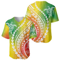 Polynesian Pride Baseball Jersey Turtle Hibiscus Luxury Style - Reggae LT7 - Wonder Print Shop
