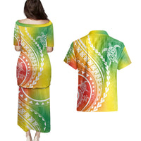 Polynesian Pride Couples Matching Puletasi Dress and Hawaiian Shirt Turtle Hibiscus Luxury Style - Reggae LT7 - Wonder Print Shop
