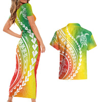 Polynesian Pride Couples Matching Short Sleeve Bodycon Dress and Hawaiian Shirt Turtle Hibiscus Luxury Style - Reggae LT7 - Wonder Print Shop