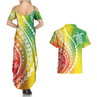 Polynesian Pride Couples Matching Summer Maxi Dress and Hawaiian Shirt Turtle Hibiscus Luxury Style - Reggae LT7 - Wonder Print Shop