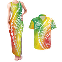 Polynesian Pride Couples Matching Tank Maxi Dress and Hawaiian Shirt Turtle Hibiscus Luxury Style - Reggae LT7 - Wonder Print Shop