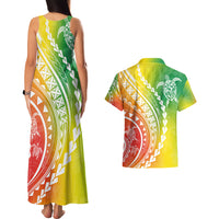 Polynesian Pride Couples Matching Tank Maxi Dress and Hawaiian Shirt Turtle Hibiscus Luxury Style - Reggae LT7 - Wonder Print Shop
