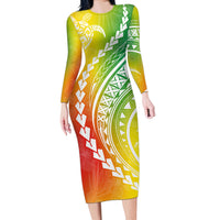 Polynesian Pride Long Sleeve Bodycon Dress Turtle Hibiscus Luxury Style - Reggae - Wonder Print Shop