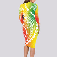 Polynesian Pride Long Sleeve Bodycon Dress Turtle Hibiscus Luxury Style - Reggae - Wonder Print Shop