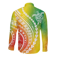 Polynesian Pride Long Sleeve Button Shirt Turtle Hibiscus Luxury Style - Reggae - Wonder Print Shop