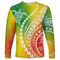 Polynesian Pride Long Sleeve Shirt Turtle Hibiscus Luxury Style - Reggae - Wonder Print Shop