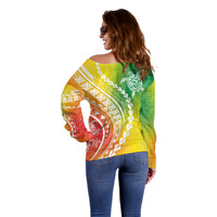Polynesian Pride Off Shoulder Sweater Turtle Hibiscus Luxury Style - Reggae - Wonder Print Shop