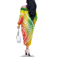 Polynesian Pride Off The Shoulder Long Sleeve Dress Turtle Hibiscus Luxury Style - Reggae - Wonder Print Shop