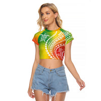 Polynesian Pride Raglan Cropped T Shirt Turtle Hibiscus Luxury Style - Reggae - Wonder Print Shop