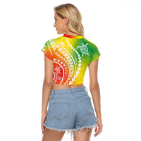 Polynesian Pride Raglan Cropped T Shirt Turtle Hibiscus Luxury Style - Reggae - Wonder Print Shop