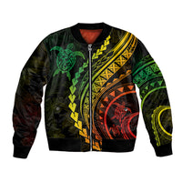 Polynesian Pride Bomber Jacket Turtle Hibiscus Luxury Style - Reggae Ver2 LT7 - Wonder Print Shop