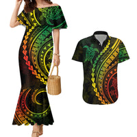 Polynesian Pride Couples Matching Mermaid Dress and Hawaiian Shirt Turtle Hibiscus Luxury Style - Reggae Ver2 LT7 - Wonder Print Shop