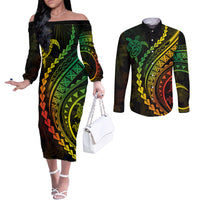 polynesian-pride-couples-matching-off-the-shoulder-long-sleeve-dress-and-long-sleeve-button-shirts-turtle-hibiscus-luxury-style-reggae-ver2