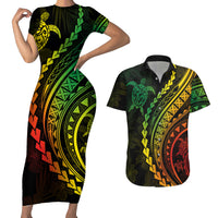 Polynesian Pride Couples Matching Short Sleeve Bodycon Dress and Hawaiian Shirt Turtle Hibiscus Luxury Style - Reggae Ver2 LT7 - Wonder Print Shop